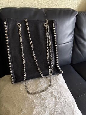 Zara Black Tote with Silver Stud and Chain Detail